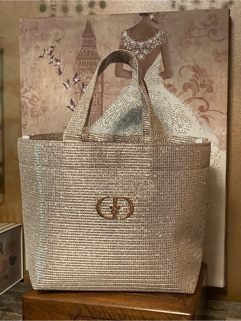 Dior Metallic Woven Tote in Champagne Gold